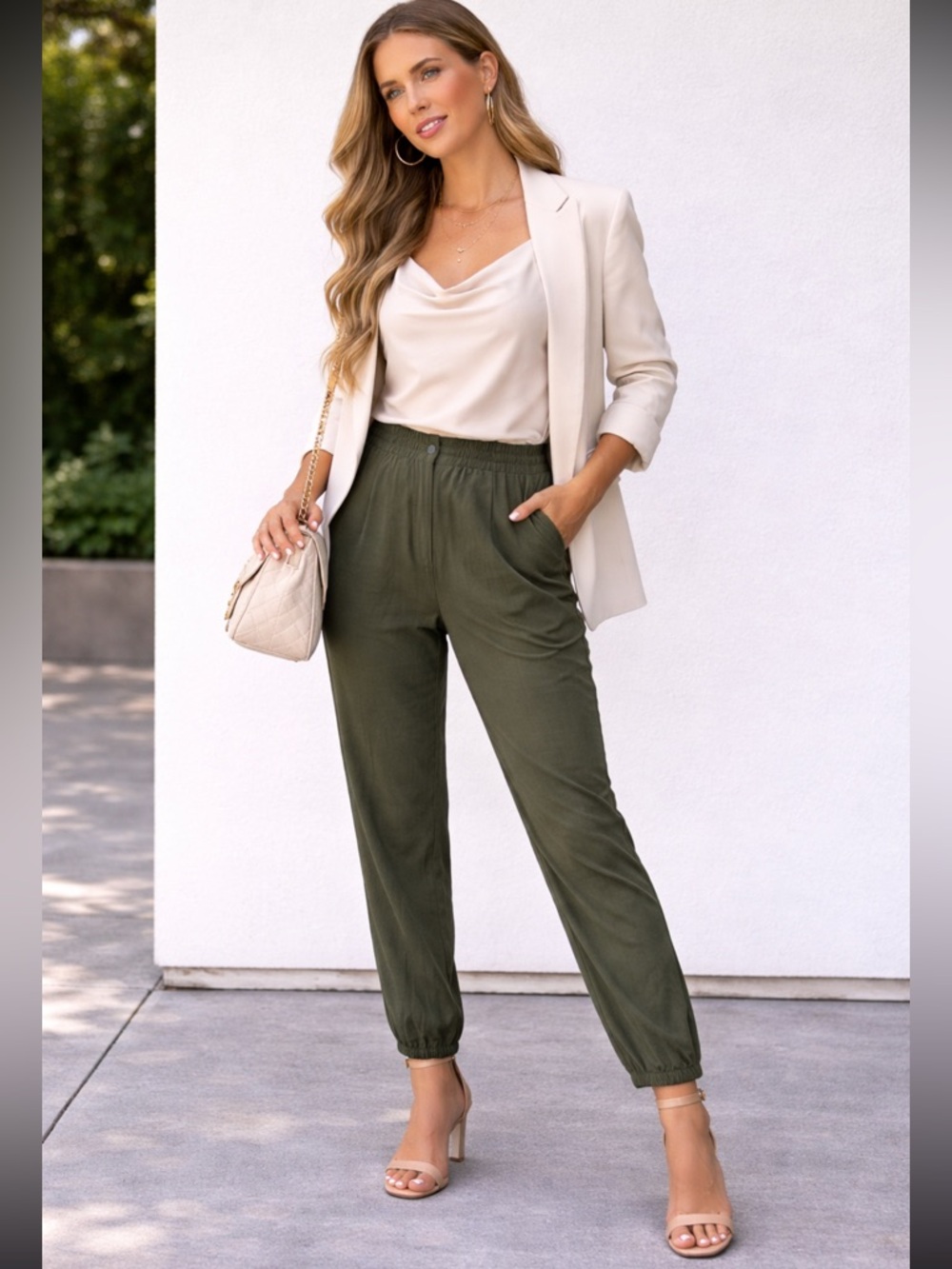 A NEW DAY FOREST GREEN HIGH RISE JOGGERS TROUSER STYLE UP OR DOWN XL EUC